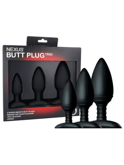 BUTT PLUG TRIO 3 Solid Silicone Butt Plugs S M L Black - OSAS