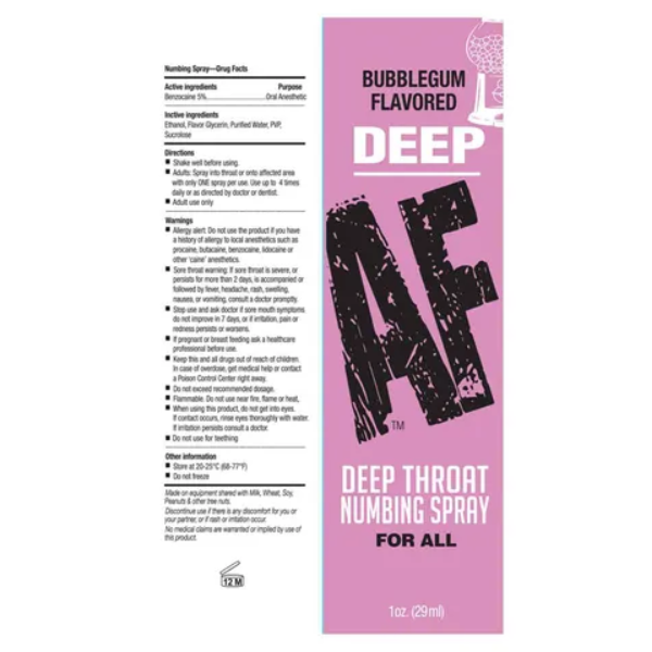 Deep AF Deep Throat Spray Bubblegum 29ml - One Stop Adult Shop