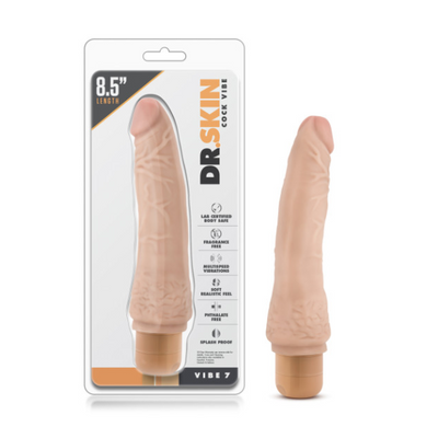 Dr Skin Cock Vibe 7 8.5in Vibrating Cock Beige- One Stop Adult Shop