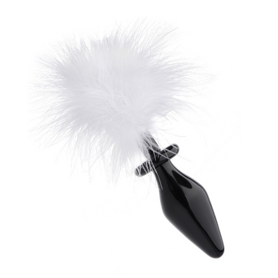 White Fluffer Bunny Tail Glass Anal Plug - One Stop Adult Shop