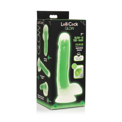 LolliCock 7" Glow In The Dark Silicone Dildo w/ Balls Green - One Stop Adult Shop