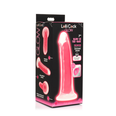 LolliCock 7" Glow In The Dark Silicone Dildo Pink - One Stop Adult Shop
