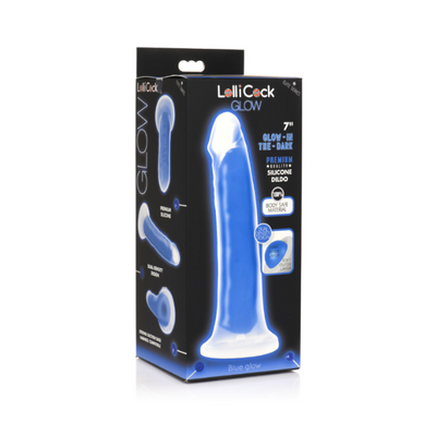 LolliCock 7" Glow In The Dark Silicone Dildo Blue - One Stop Adult Shop