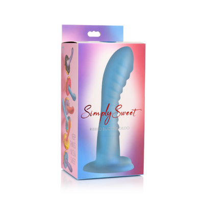 Simply Sweet 7" Ribbed Silicone Dildo Blue - One Stop Adult Shop