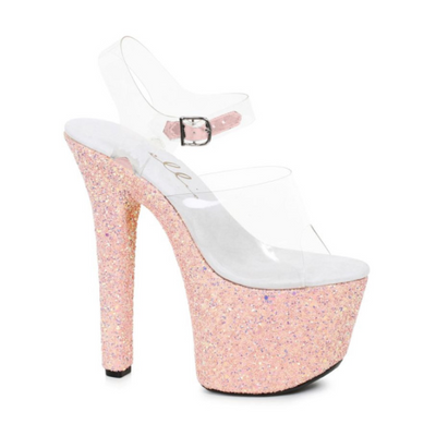 Stiletto Platform Sandal With Peach Glitter 7in Size 8 - OSAS