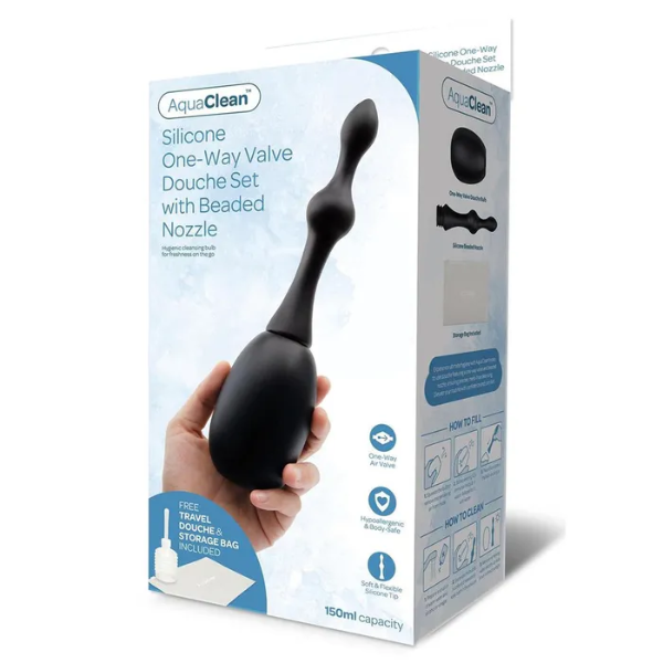AquaClean Silicone 1-Way Valve Douche Set with Beaded Nozzle - OSAS