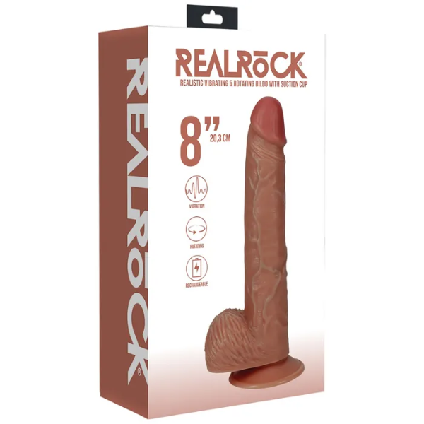 REALROCK 20cm Vibrating & Rotating Cock & Balls Tan - OSAS