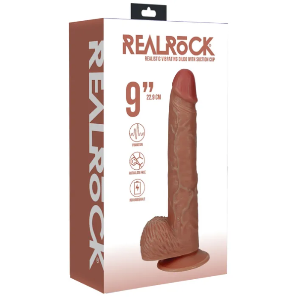 REALROCK 23cm Vibrating Cock & Balls Tan - OSAS