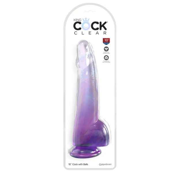 King Cock Clear 10in Cock with Balls Purple - OSAS