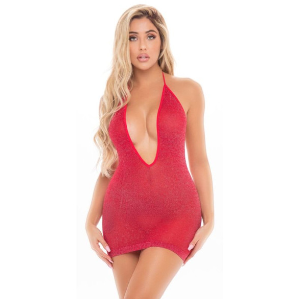 Love Bite Plunge Halter Dress Red - OSAS