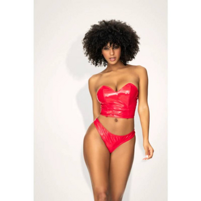 2pc Red Vinyl Bustier & Thong L - OSAS