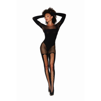 Dreamgirl Seamless Opaque and Fishnet Bodystocking Black - One Stop Adult Shop