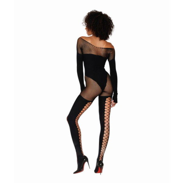 Dreamgirl Seamless Opaque and Fishnet Bodystocking Black - One Stop Adult Shop