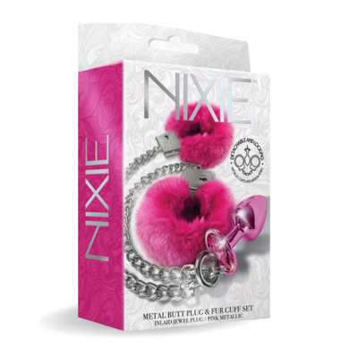 NIXIE Metal Butt Plug & Cuff Set Metallic Pink - One Stop Adult Shop