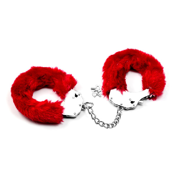 Fetish Pleasure Fluffy Hand Cuffs Red - One Stop Adult Shop