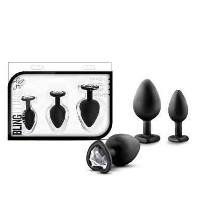 Luxe Bling Plugs Training Kit Black With White Gems - One Stop Adult Shop