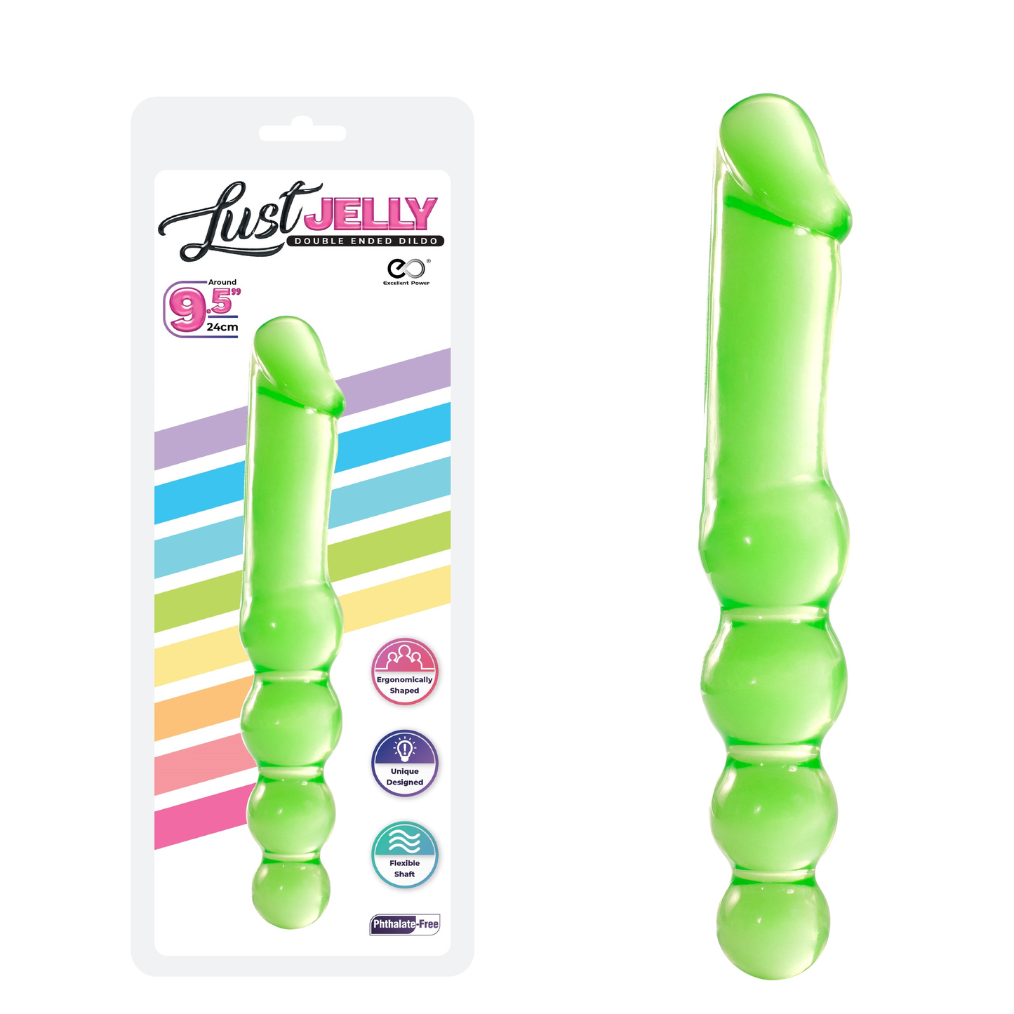 LUST JELLY 9.5 DOUBLE DONG - GREEN - One Stop Adult Shop