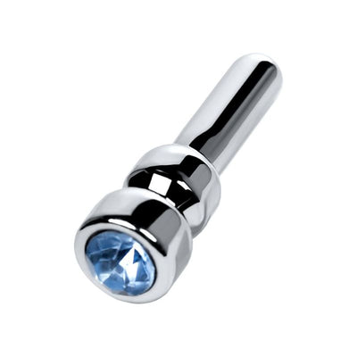 Silver Metal Urethral Plug w Sapphire Rhinestone Small - One Stop Adult Shop