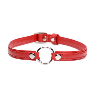 Fiery Pet Leather Choker w/ Silver Ring Red - One Stop Adult Shop