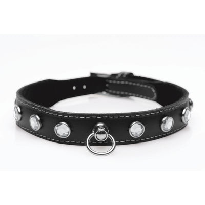 Bling Vixen Leather Choker w/ Clear Rhinestones - One Stop Adult Shop