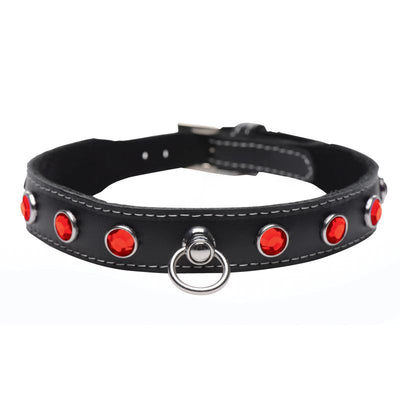 Bling Vixen Leather Choker w/ Red Rhinestones - One Stop Adult Shop