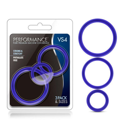 Performance Silicone Cock Ring 3 Pc Set Indigo - One Stop Adult Shop