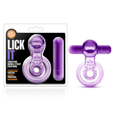 Play With Me Lick It Vibrating Double Strap Cock Ring Purple - One Stop Adult Shop