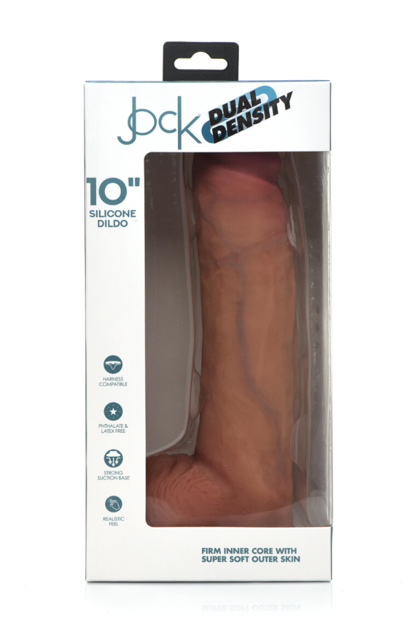 Jock 10" Dual Density Silicone Dildo With Balls Light - One Stop Adult Shop