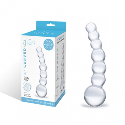 5" Curved Glass Beaded Dildo - One Stop Adult Shop