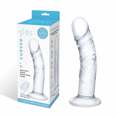 7" Curved Realistic Glass Dildo With Veins - One Stop Adult Shop