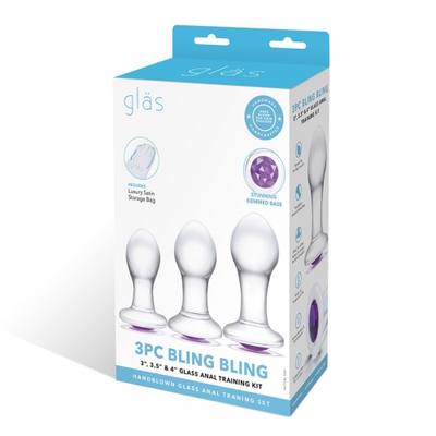3PC BLING BLING GLASS ANAL TRAINING SET - One Stop Adult Shop