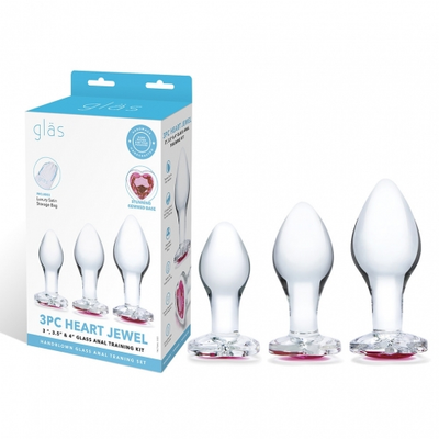 3PC Heart Jewel Glass Anal Training Kit - One Stop Adult Shop
