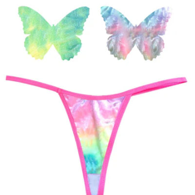 Rainbow Sherbet Tie Die Butterfly Pastie and Panty Set - One Stop Adult Shop