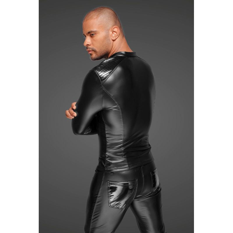 Power Wetlook Mens Jacket w Pleated PVC Epaulets - One Stop Adult Shop