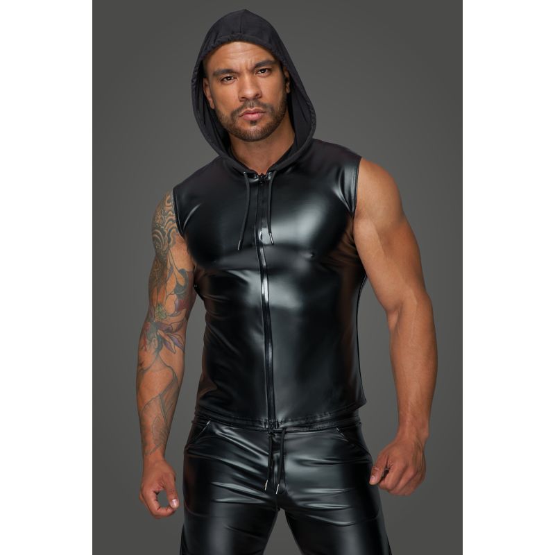 Powerwetlook Sleeveless Hooded Shirt w 2 Way Zipper - One Stop Adult Shop