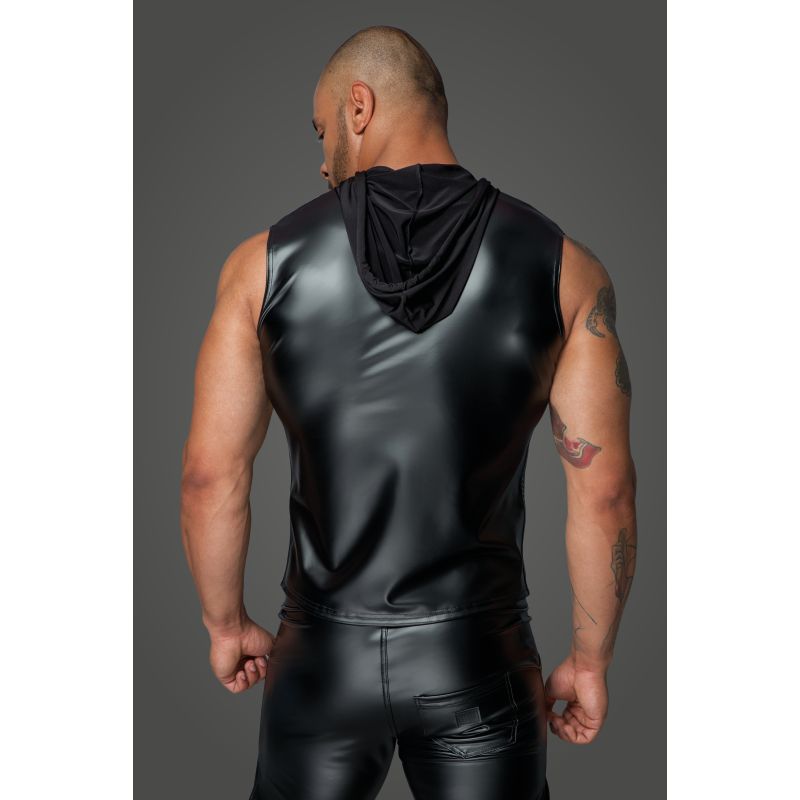 Powerwetlook Sleeveless Hooded Shirt w 2 Way Zipper - One Stop Adult Shop