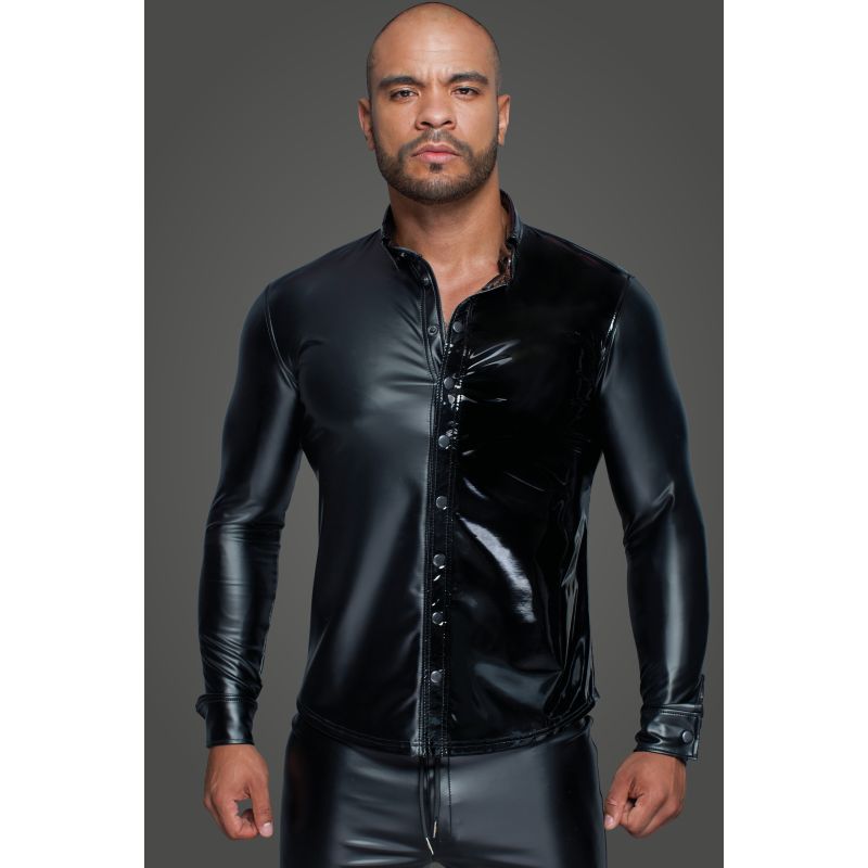 Powerwetlook PVC Long Sleeved Shirt w Button Placket - One Stop Adult Shop