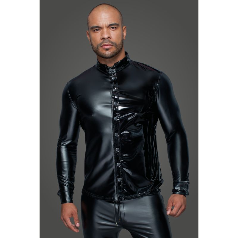 Powerwetlook PVC Long Sleeved Shirt w Button Placket - One Stop Adult Shop