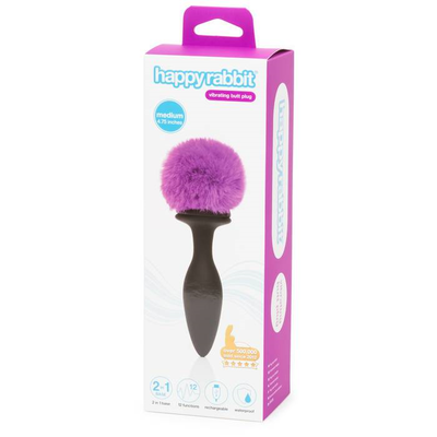 Happy Rabbit Rechargeable Vibrating Butt Plug Medium Black/Purple - One Stop Adult Shop