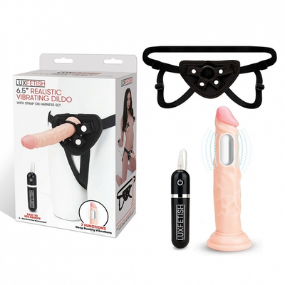 Lux Fetish  6.5" Realistic Vibrating Dildo & Strap-on Harness - One Stop Adult Shop