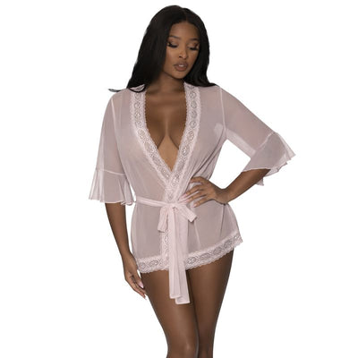 Robe with Lace Trim Blush - One Stop Adult Shop