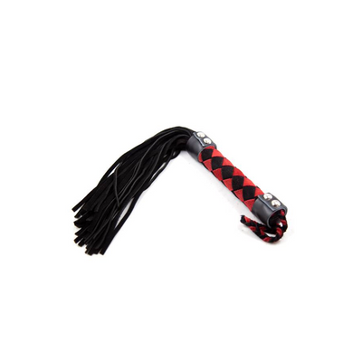 15" LEATHER FLOGGER BLACK W/ RED - One Stop Adult Shop