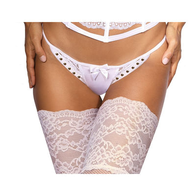 Microfiber and Lace G-String with Studs White - One Stop Adult Shop