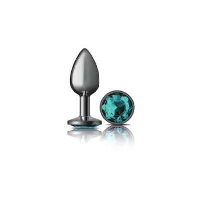 Cheeky Charms Gunmetal Round Butt Plug w Teal Jewel Small - One Stop Adult Shop