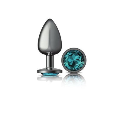 Cheeky Charms Gunmetal Round Butt Plug w Teal Jewel Large - One Stop Adult Shop