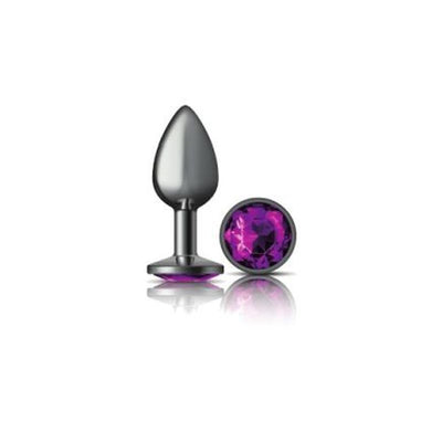 Cheeky Charms Gunmetal Round Butt Plug w Purple Jewel Small - One Stop Adult Shop