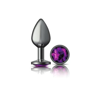 Cheeky Charms Gunmetal Round Butt Plug w Purple Jewel Medium - One Stop Adult Shop