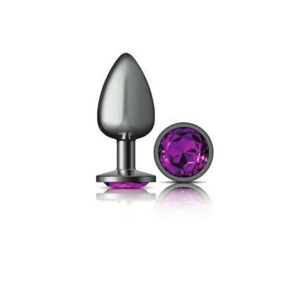 Cheeky Charms Gunmetal Round Butt Plug w Purple Jewel Large - One Stop Adult Shop