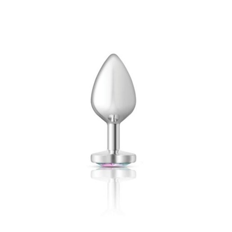 Cheeky Charms Silver Metal Butt Plug w Heart Clear Jewel Medium - One Stop Adult Shop