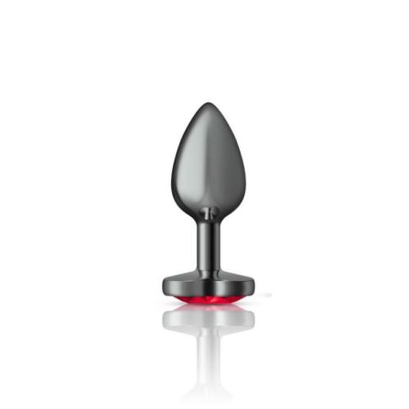 Cheeky Charms Gunmetal Butt Plug w Heart Red Jewel Small - One Stop Adult Shop